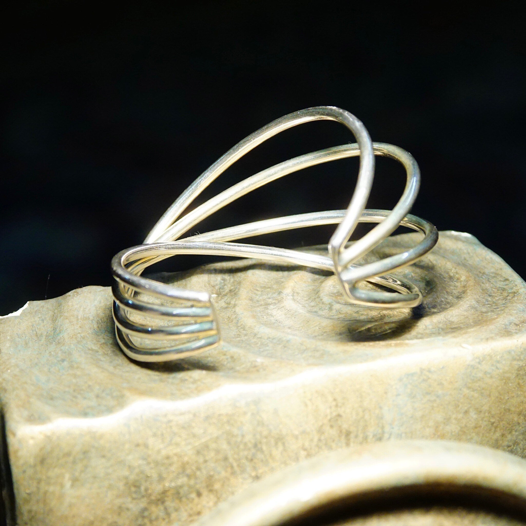 Vintage Modernist Sterling Silver Spiral Cuff Bracelet, 3D Wire Wrist Wrap, Abstract, Chunky 925 Cuff, 6 L