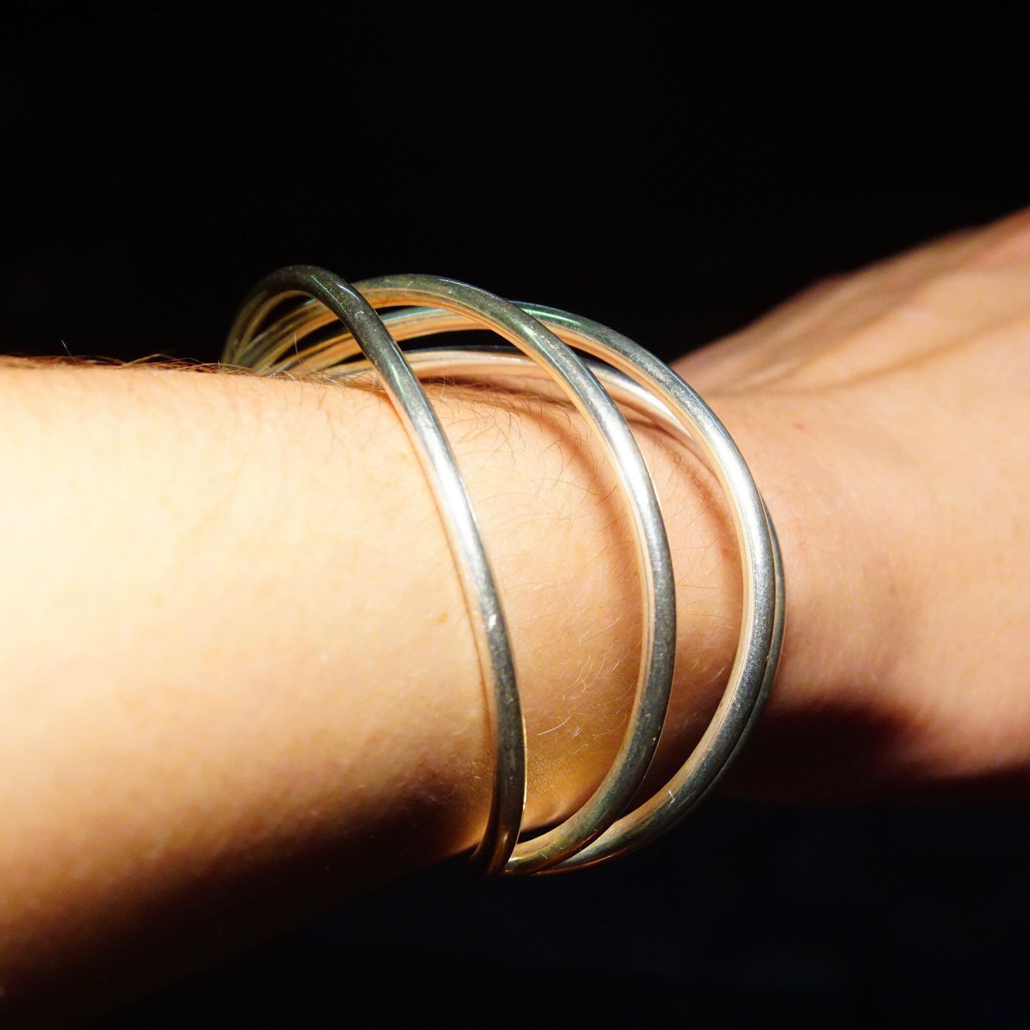 Vintage Modernist Sterling Silver Spiral Cuff Bracelet, 3D Wire Wrist Wrap, Abstract, Chunky 925 Cuff, 6 L