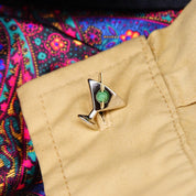 Vintage Dolan Bullock Sterling Silver 14K Jade Olive Cufflinks, Cocktail Glass Cuff Face, Yellow Gold Cocktail Spear, Green Gemstone, 3/4" L