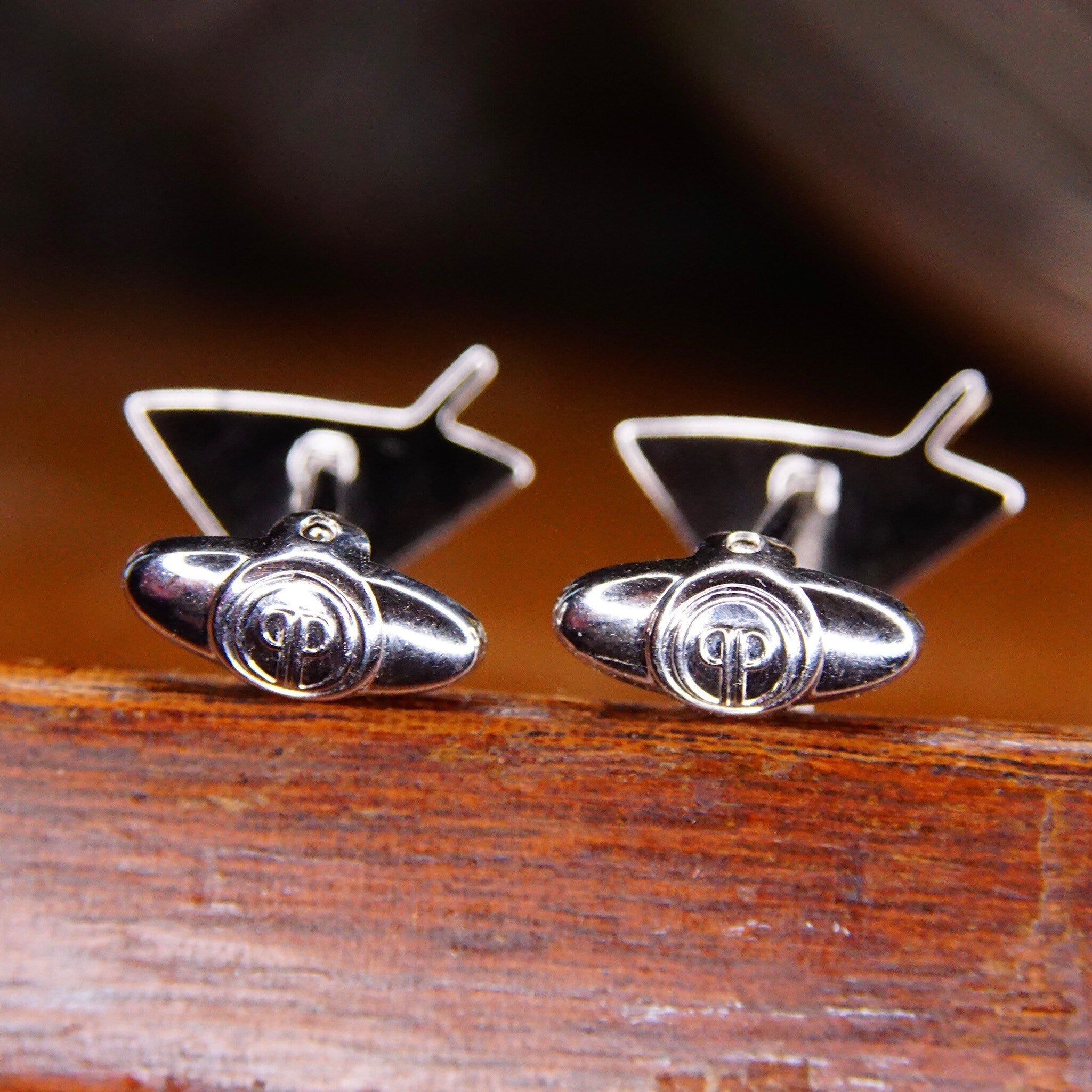 Vintage Dolan Bullock Sterling Silver 14K Jade Olive Cufflinks, Cocktail Glass Cuff Face, Yellow Gold Cocktail Spear, Green Gemstone, 3/4" L