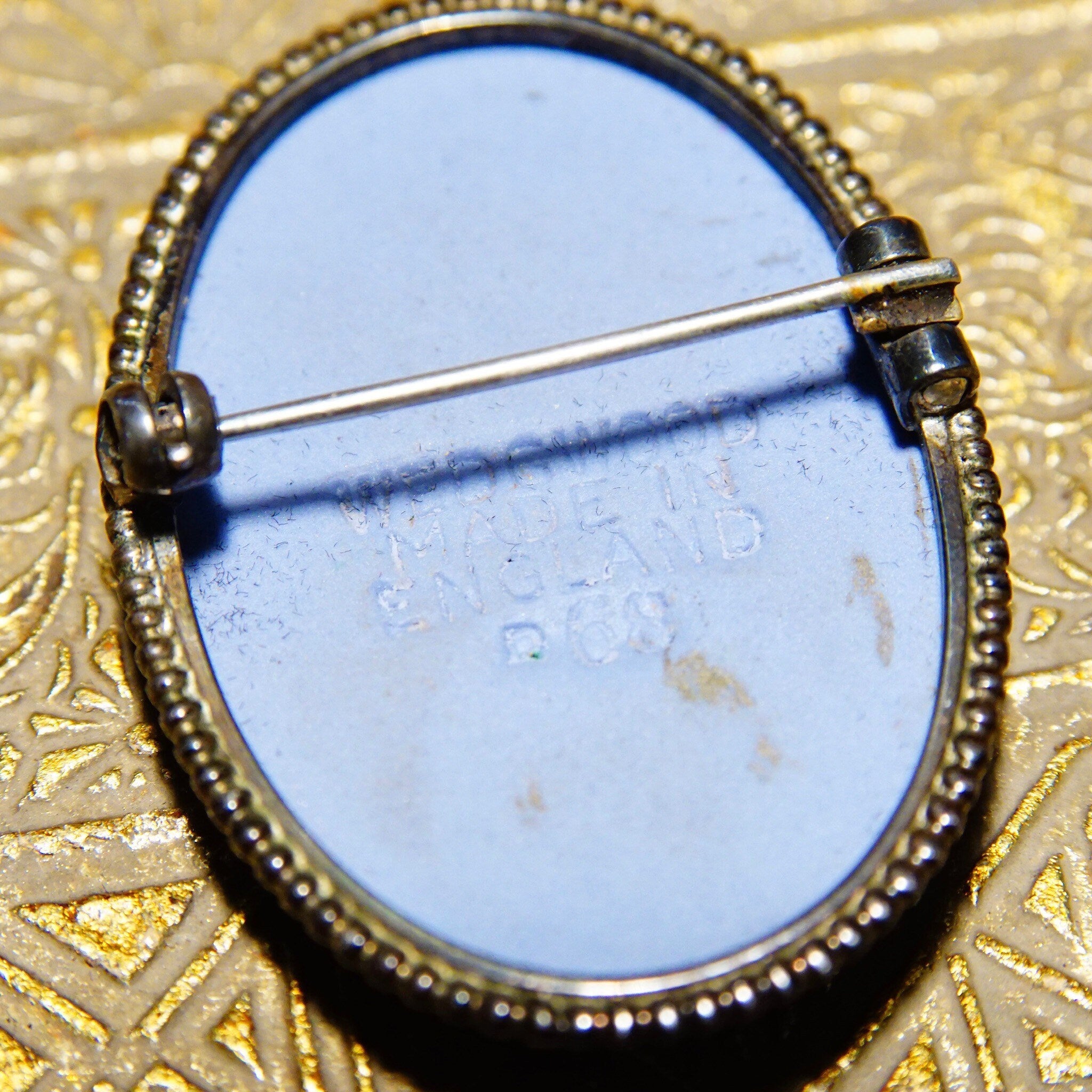 Vintage Wedgwood Blue Jasperware Sterling Silver Cameo Brooch P68, Winged Diaphanous Greek Goddess, Unglazed Stoneware, Made In England