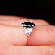 Vintage Sterling Silver Marquise Simulated Black Diamond & Accent Trillion CZ Diamond Engagement Ring, Made In China, Size 9 1/4 US