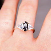 Vintage Sterling Silver Marquise Simulated Black Diamond & Accent Trillion CZ Diamond Engagement Ring, Made In China, Size 9 1/4 US
