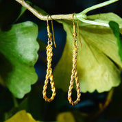 Vintage Gold Plated Rope Chain Dangle Earrings, Yellow Gold Loose Hoop Earrings, French Hooks, 2mm Gold Rope Chain Earrings, 2 1/4" L