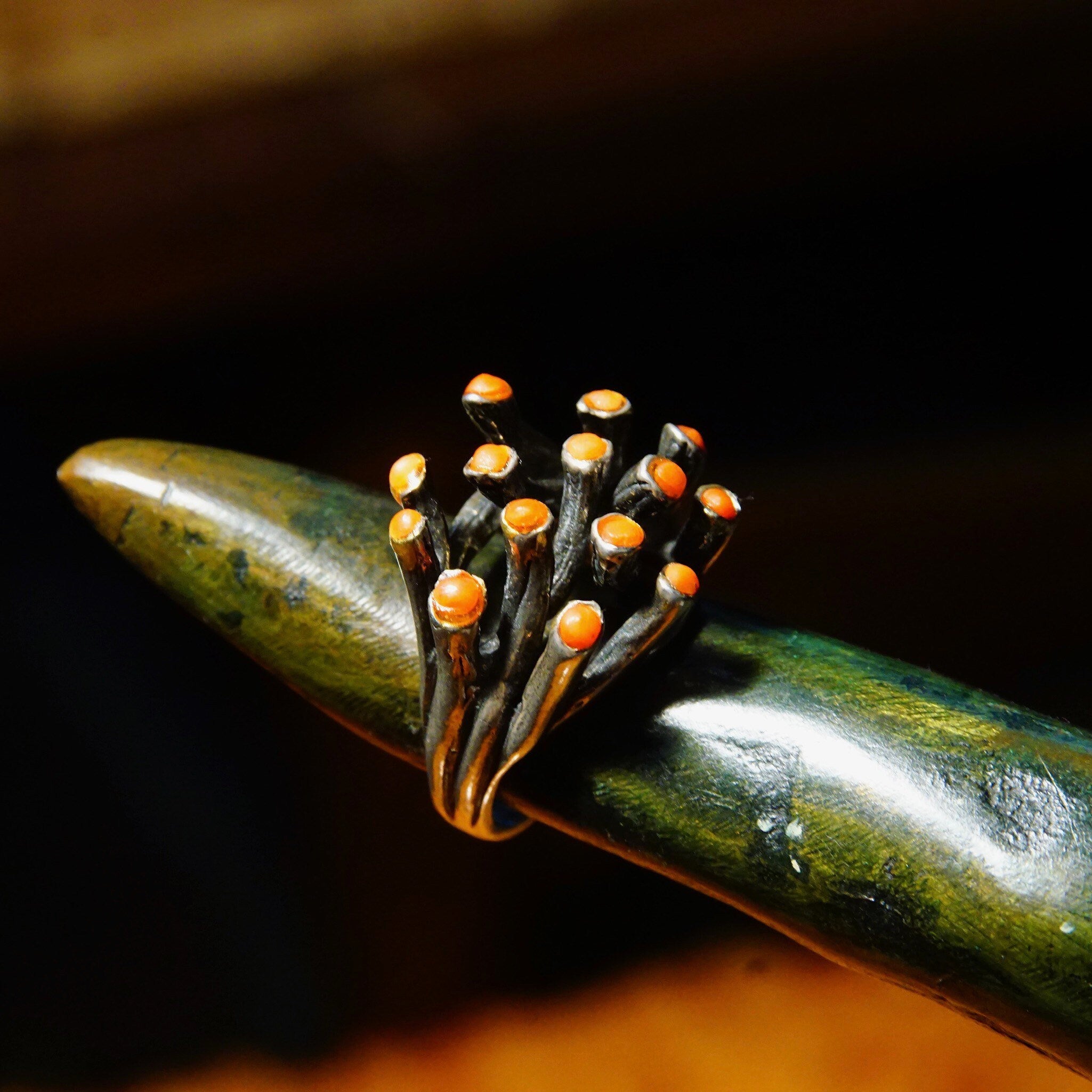 Vintage Brutalist Sterling Silver Coral Sputnik Ring, Modernist Organic Coral Cluster Ring, 925 Experimental Jewelry, Size 7 US