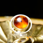Vintage Modernist Sterling Silver Amber Halo Ring, Double Wire Band, One Of One Custom Made Ring, Experimental Jewelry, Size 9 3/4 US