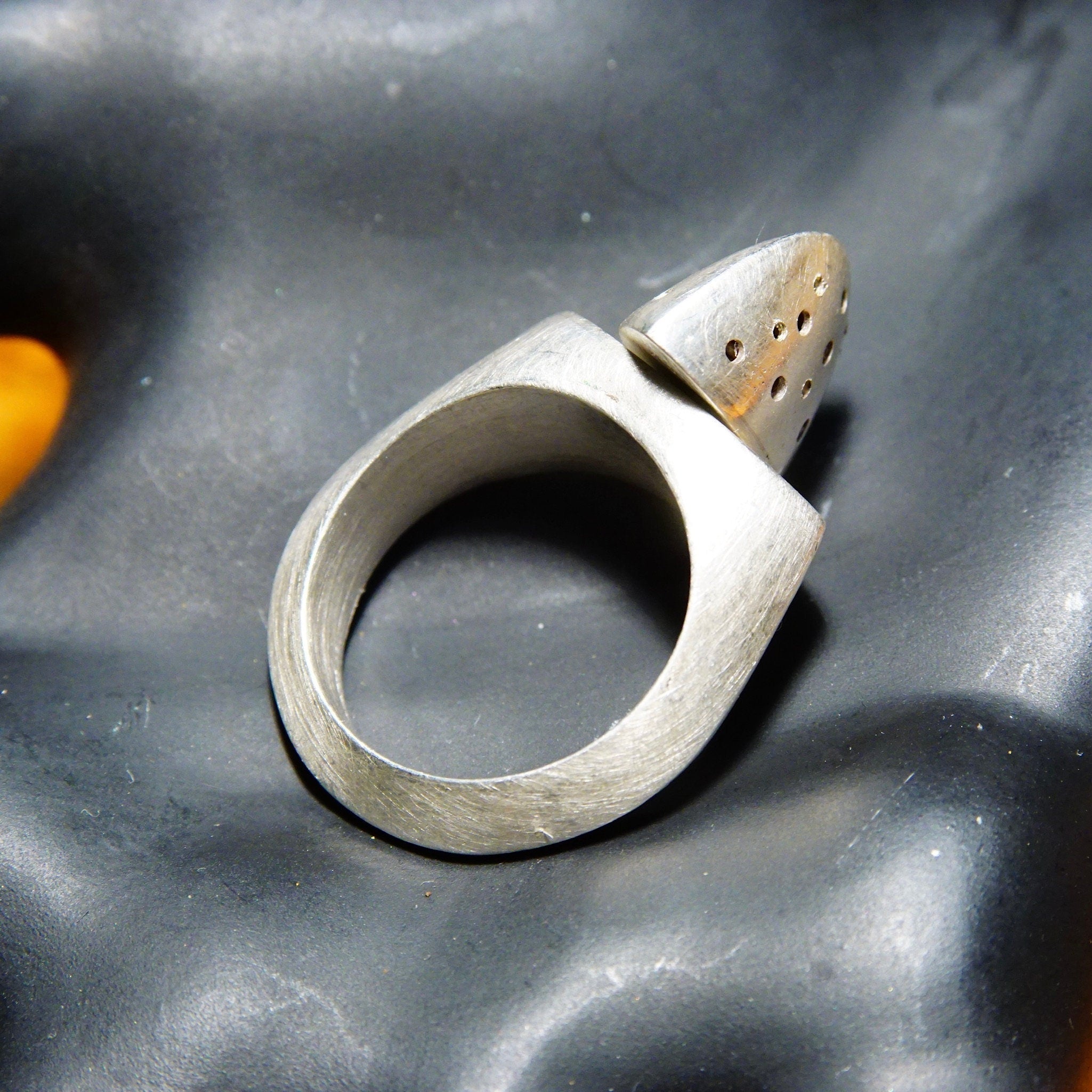 Vintage Experimental Modernist Sterling Silver Pierced Dome Ring, Two-Piece Movable Ring With Screwable Cap, One Of One, Size 7 3/4 US
