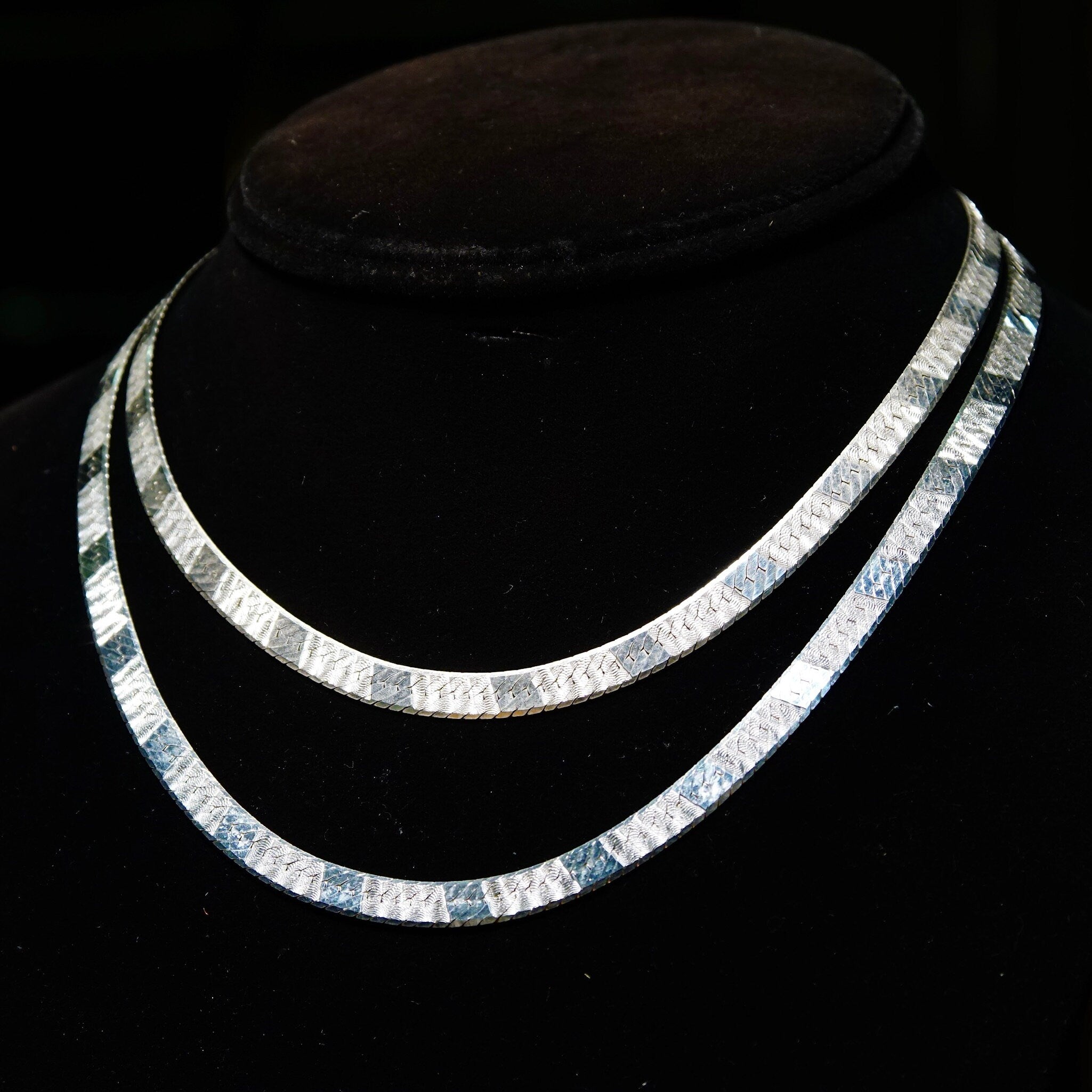 Vintage Milor Italy 925 Reversible Herringbone Chain Necklace, Minimalist Sterling Silver Necklace, 6mm Flat Herringbone Chain, 30 1/4" Long