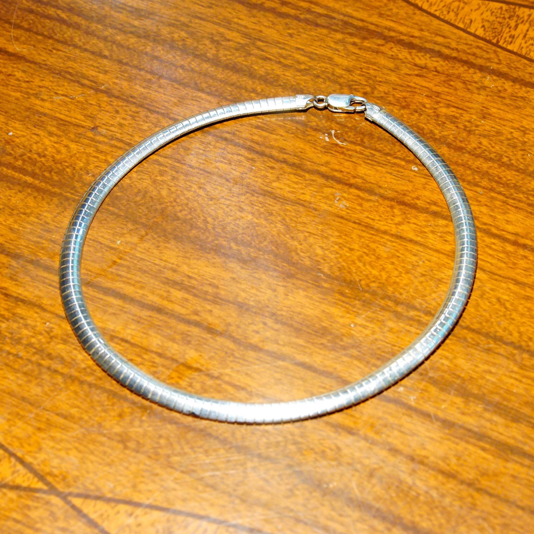 Vintage Sterling Silver Omega Collar Necklace, Modernist Choker, 7.25 Omega Link Chain, Lobster Claw Clasp, Italy 925 Jewelry, 16 1/4" Long