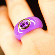 Vintage 14K Lavender Jadeite Jade Amethyst Ring, Purple Gemstone Dome Ring With Yellow Gold Setting, Jade Tube Ring, Size 10 US