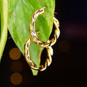 Vintage 14K Yellow Gold Twisted Hoop Earrings, Puffed Repousse Wreath Hoops, Classic 585 Earrings, Small/Medium Gold Hoops, 17mm