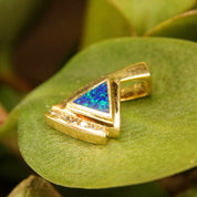 Vintage Modernist 14K Gold Opal Diamond Pendant, Inlaid Blue Opal Stone, 7 Brilliant Diamonds, .21 TCW, Abstract Yellow Gold Pendant, 1" L