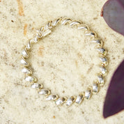 Vintage Italian Sterling Silver Crescent Link Chain Bracelet, Diamond Cut Design, Flashy Silver Bracelet, 8 1/4 L