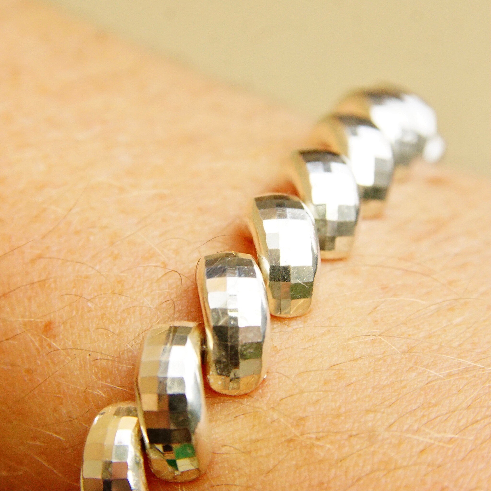 Vintage Italian Sterling Silver Crescent Link Chain Bracelet, Diamond Cut Design, Flashy Silver Bracelet, 8 1/4 L
