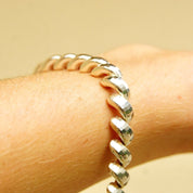 Vintage Italian Sterling Silver Crescent Link Chain Bracelet, Diamond Cut Design, Flashy Silver Bracelet, 8 1/4 L