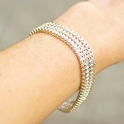 Vintage Sterling Silver Multi Row Link Bracelet, Thick Chain Mail Bracelet, Articulated Link Bracelet, 7 3/4 L