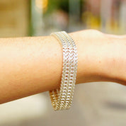 Vintage Sterling Silver Multi Row Link Bracelet, Thick Chain Mail Bracelet, Articulated Link Bracelet, 7 3/4 L