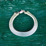Vintage Sterling Silver Multi Row Link Bracelet, Thick Chain Mail Bracelet, Articulated Link Bracelet, 7 3/4 L
