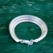 Vintage Sterling Silver Multi Row Link Bracelet, Thick Chain Mail Bracelet, Articulated Link Bracelet, 7 3/4 L