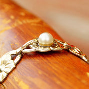 Vintage Symmetalic Sterling & 14K Pearl Floral Link Bracelet, Gold Plated Silver Bracelet, Flower Design, Cultured Pearls, 7 1/2 L