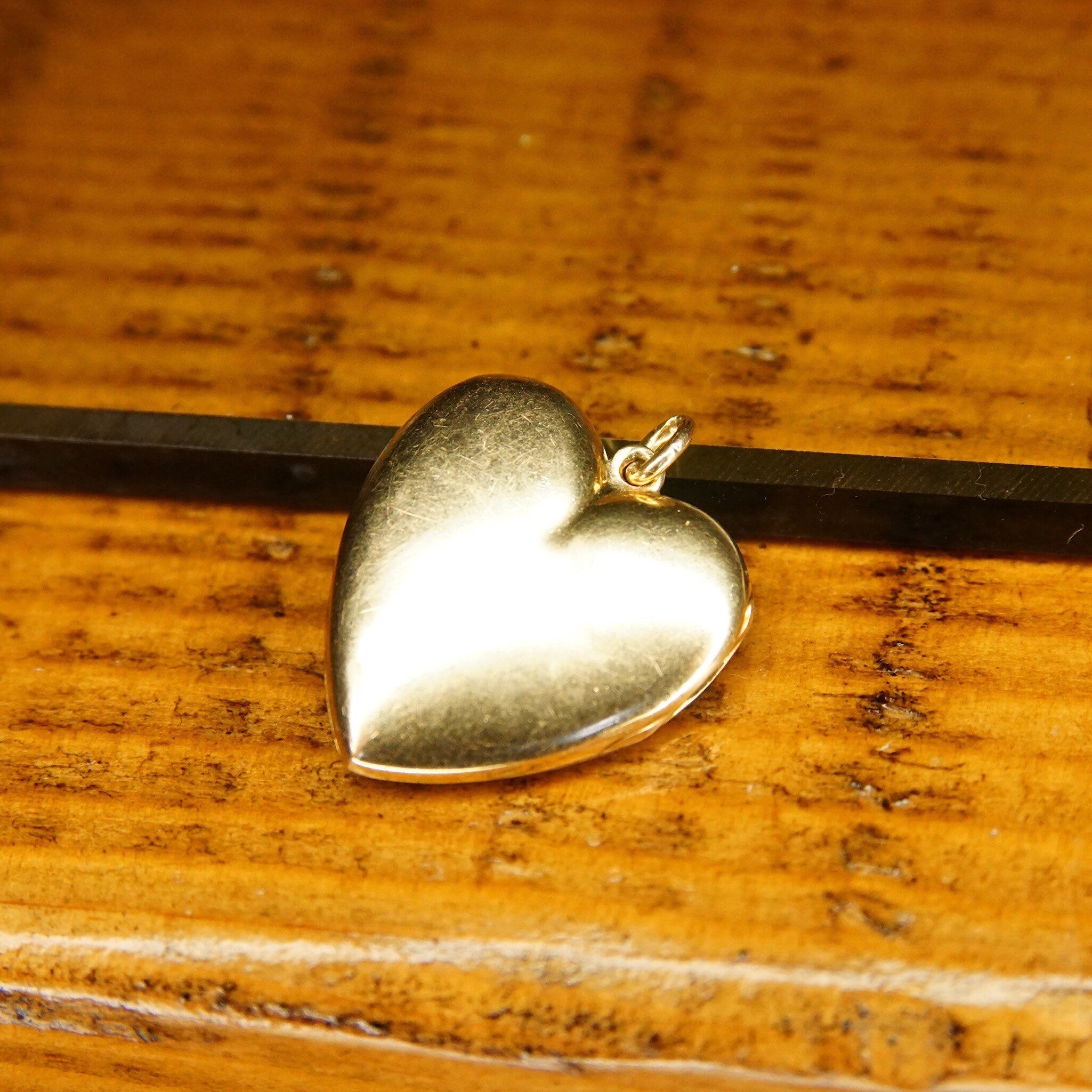 Antique EMESCO 14K Gold Mine Cut Diamond Starburst Heart Locket, .02 CT Diamond, 2-Frame Picture Locket, Victorian Mourning Jewelry, 1" L