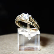 Vintage Braided Sterling Silver & Brilliant CZ Diamond Ring, .45CT Simulated Diamond Solitaire Ring, Textured Silver Band, Size 9 1/4 US