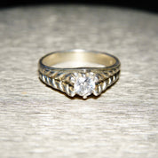 Vintage Braided Sterling Silver & Brilliant CZ Diamond Ring, .45CT Simulated Diamond Solitaire Ring, Textured Silver Band, Size 9 1/4 US