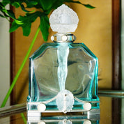 Antique Austrian 1920's 'Nude-Dauber' Blue Crystal Perfume Bottle, Frosted Glass Figural Dauber & Carved Glass Stopper, Pewter Mounts, 8" H