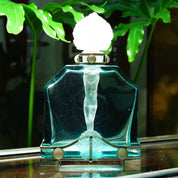 Antique Austrian 1920's 'Nude-Dauber' Blue Crystal Perfume Bottle, Frosted Glass Figural Dauber & Carved Glass Stopper, Pewter Mounts, 8" H
