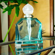 Antique Austrian 1920's 'Nude-Dauber' Blue Crystal Perfume Bottle, Frosted Glass Figural Dauber & Carved Glass Stopper, Pewter Mounts, 8" H