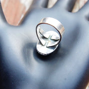 Vintage Native American Petite Silver Turquoise Ring, Marbled Turquoise Gemstone, Silver Bead Setting, Wide Spilt Prong Band, Size 4 US