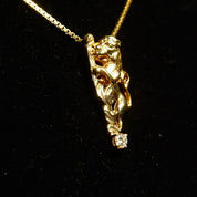 Vintage 14K Gold Diamond Accent Lion Charm, .13 CT Brilliant Diamond, Petite Yellow Gold Lion Pendant, 585 Jewelry, 28mm x 11mm
