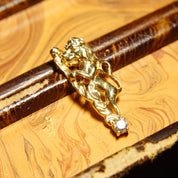 Vintage 14K Gold Diamond Accent Lion Charm, .13 CT Brilliant Diamond, Petite Yellow Gold Lion Pendant, 585 Jewelry, 28mm x 11mm