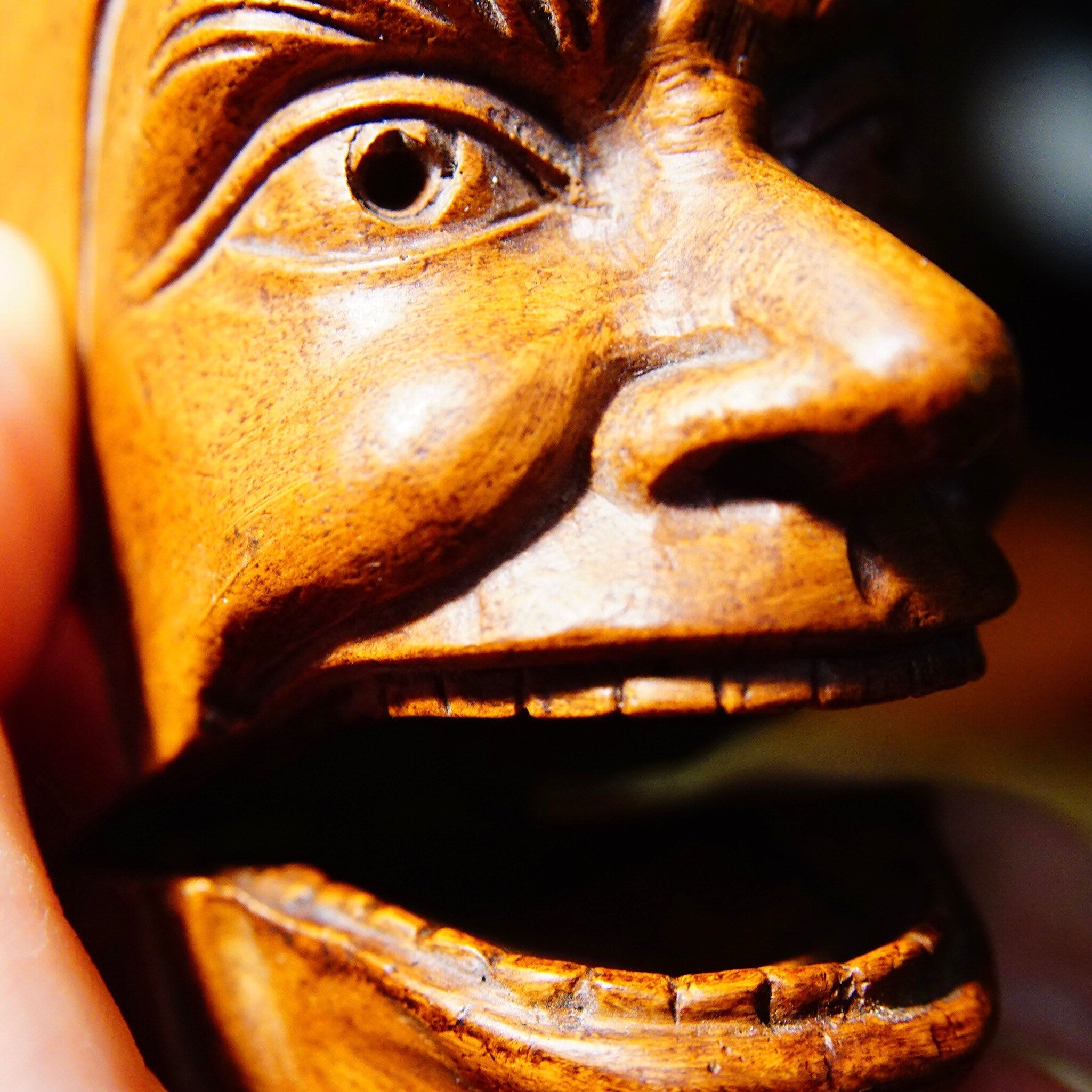 Vintage Wooden Crescent Moon Table Figure, Carved Wood Face On The Moon W/ Hinged Mouth, Eclectic Tchotchkes, Rare Oddities/Treasures, 5" H