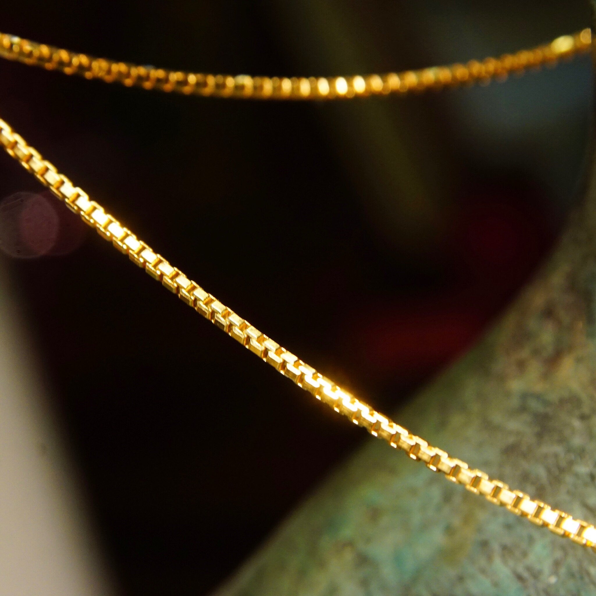 Vintage 18K Yellow Gold Box Chain Necklace Made In France, 1.75mm Gold Box Link Chain, Solid Gold Chain, 750 Jewelry, Unisex, 19 7/8" Long