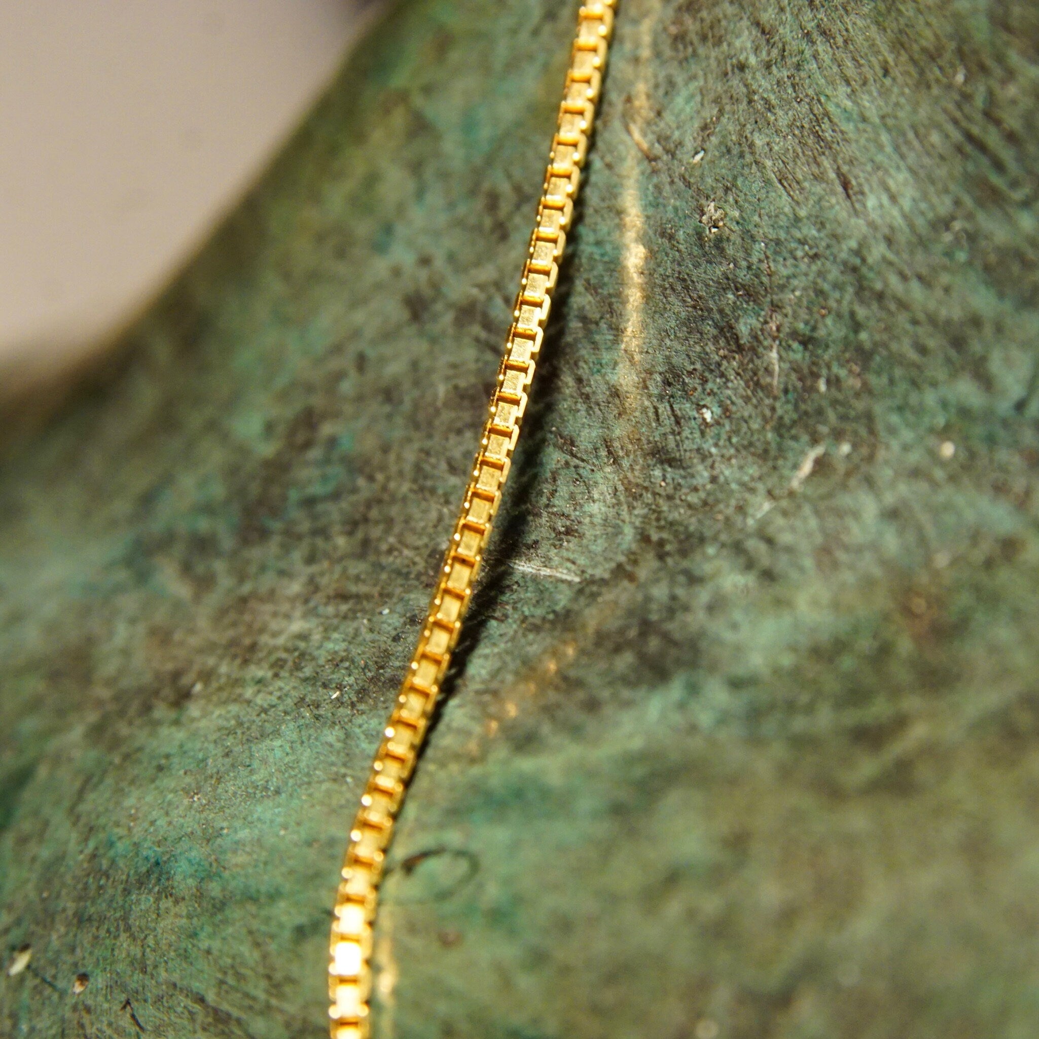 Vintage 18K Yellow Gold Box Chain Necklace Made In France, 1.75mm Gold Box Link Chain, Solid Gold Chain, 750 Jewelry, Unisex, 19 7/8" Long