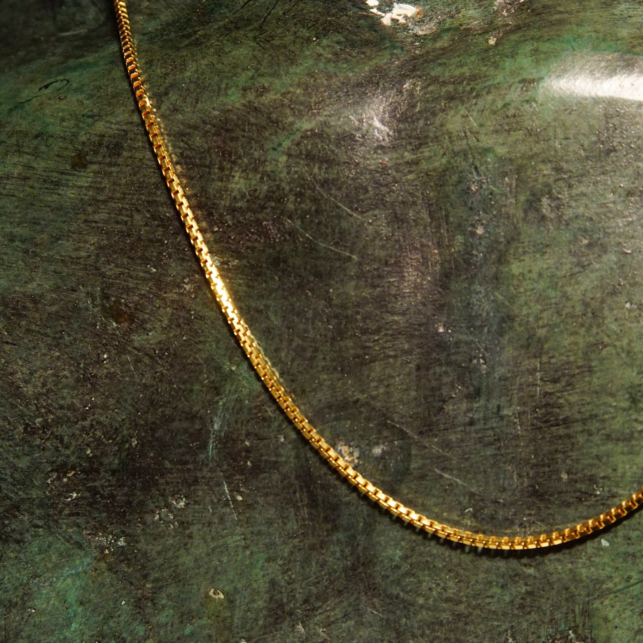 Vintage 18K Yellow Gold Box Chain Necklace Made In France, 1.75mm Gold Box Link Chain, Solid Gold Chain, 750 Jewelry, Unisex, 19 7/8" Long