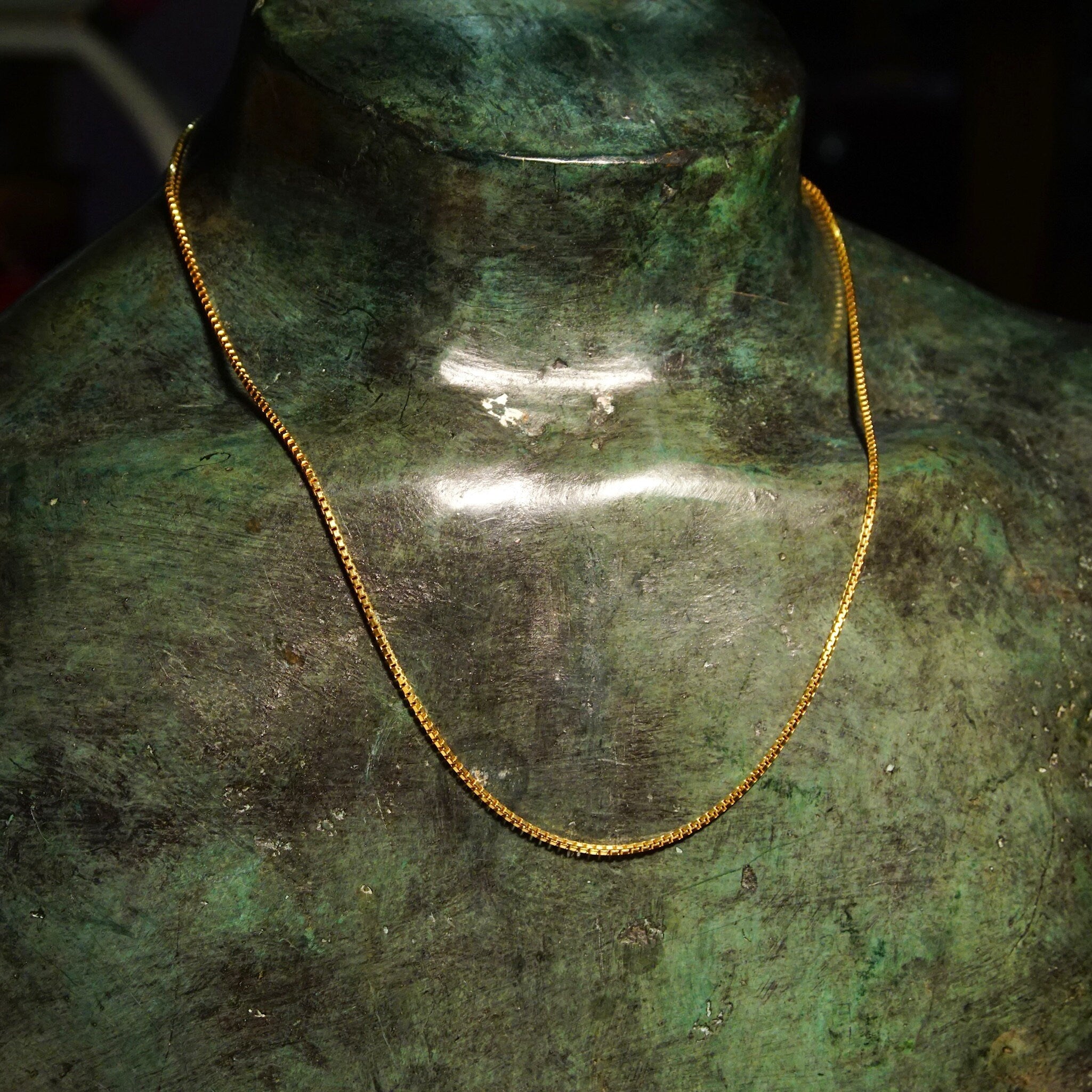 Vintage 18K Yellow Gold Box Chain Necklace Made In France, 1.75mm Gold Box Link Chain, Solid Gold Chain, 750 Jewelry, Unisex, 19 7/8" Long