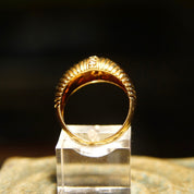 Vintage 14K Gold Diamond Pave Dome Ring, Textured Yellow Gold Dome, Vertical Round-Cut Diamond Inlay, .14 TCW, Size 7 1/2 US