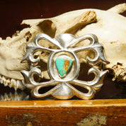 Vintage Signed 'Phillip' Native American Sterling Silver Turquoise Sand Cast Belt Buckle, Natural Turquoise, Artisan Belt Buckle, 3 1/8" W