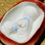 Antique Risqu Lady In Tortoise Shell Ceramic Figurine, Exposed Bare Butt, Eclectic Tchotchke, Made In Japan, 4 L x 2 1/2 L x 1 3/4 H