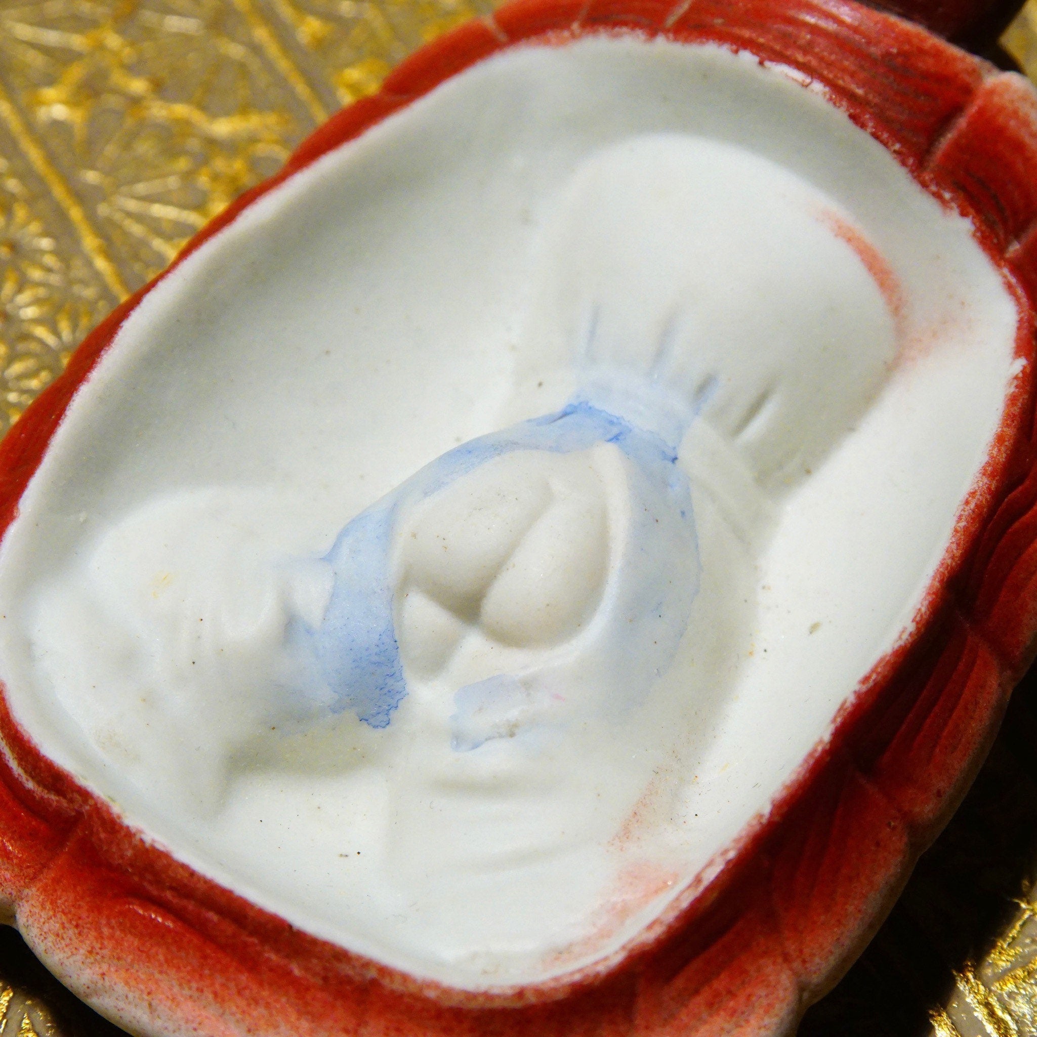 Antique Risqu Lady In Tortoise Shell Ceramic Figurine, Exposed Bare Butt, Eclectic Tchotchke, Made In Japan, 4 L x 2 1/2 L x 1 3/4 H