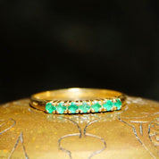 Vintage 14K Yellow Gold Emerald Half Eternity Ring, 7 Round-Cut Gemstones, Thin Gold Band, 585 Jewelry, Anniversary Ring, Size 7 1/4 US