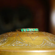 Vintage 14K Yellow Gold Emerald Half Eternity Ring, 7 Round-Cut Gemstones, Thin Gold Band, 585 Jewelry, Anniversary Ring, Size 7 1/4 US