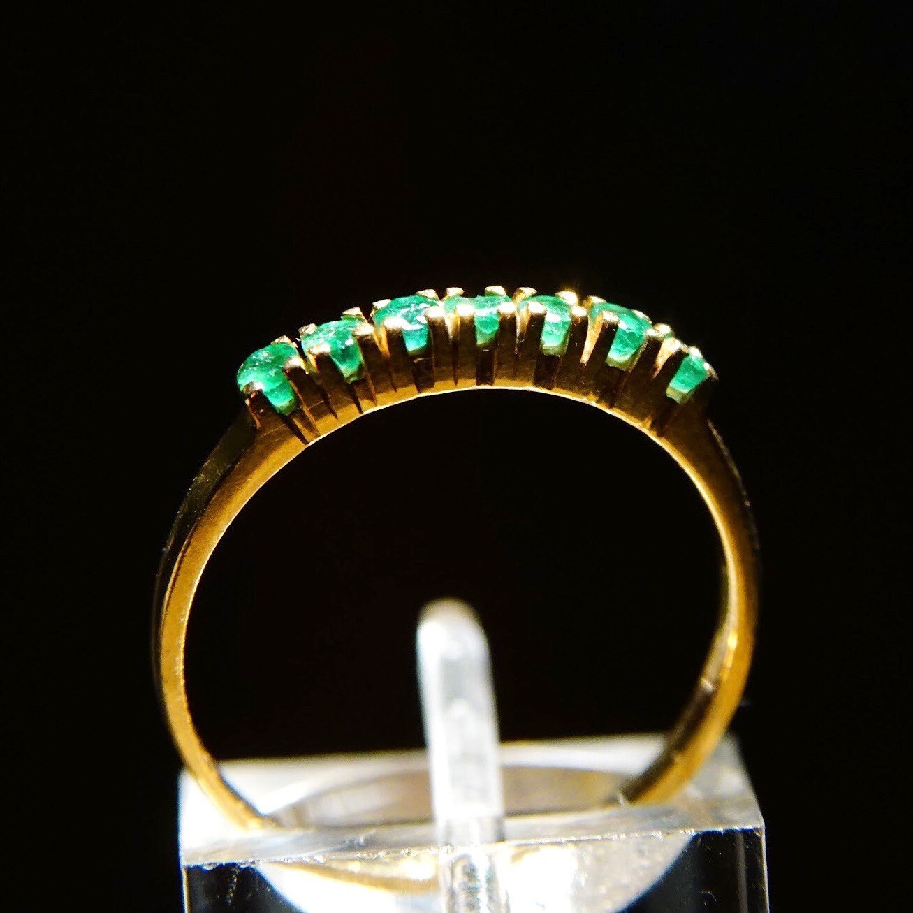 Vintage 14K Yellow Gold Emerald Half Eternity Ring, 7 Round-Cut Gemstones, Thin Gold Band, 585 Jewelry, Anniversary Ring, Size 7 1/4 US