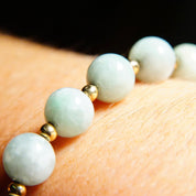 Vintage 14K Gold Jade Bead Bracelet, Light Green Jade, Single Strand, Yellow Gold Bead Spacers & Clasp, 585 Jewelry, 7 3/4 L