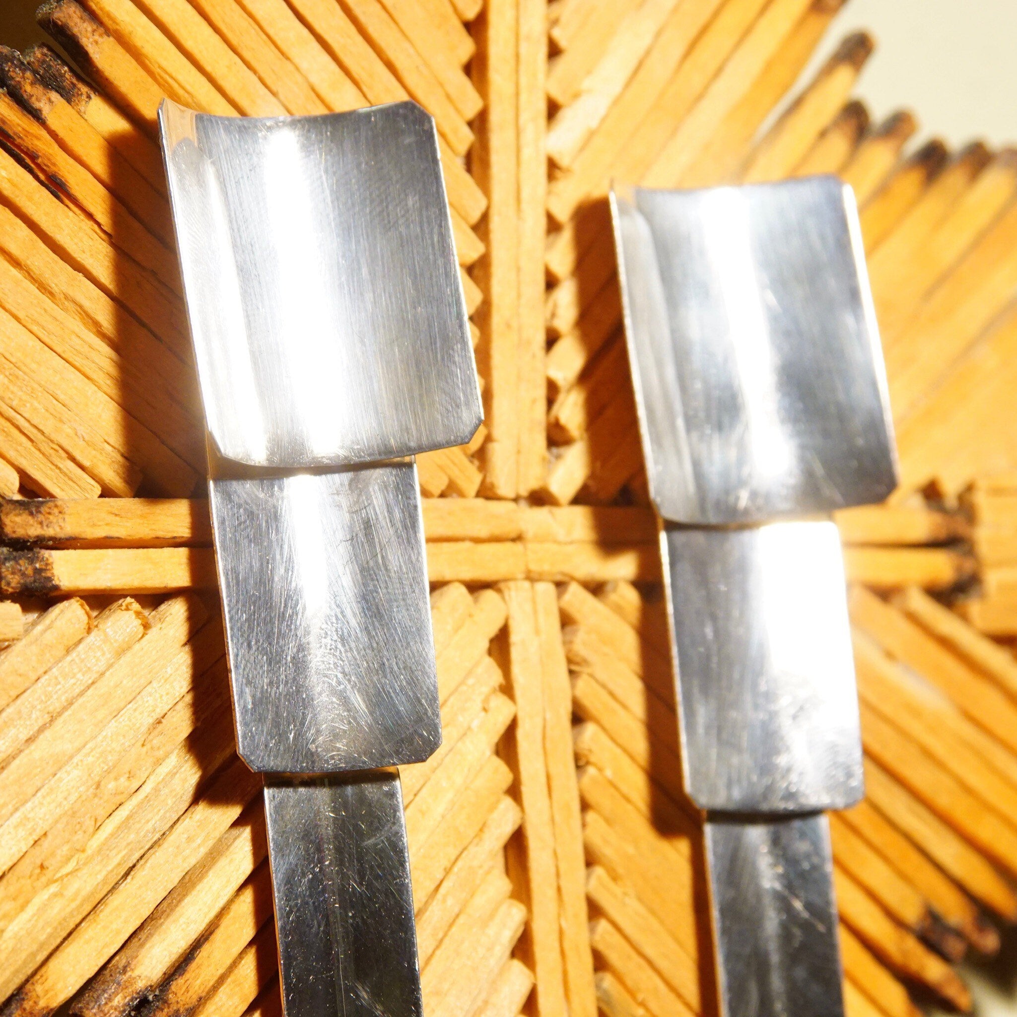 Vintage TAXCO Modernist Sterling Silver Dangle Drop Pierced Earrings, Articulated Geometric Slices, Long Silver Earrings, 4 1/8" L