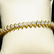 Vintage 14K Gold Diamond 'S' Tennis Bracelet, 40 Brilliant Diamonds, 5 TCW, Accent Gold Link Design, Elegant Diamond Bracelet, 7 1/2" L