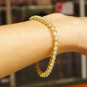 Vintage 14K Gold Diamond 'S' Tennis Bracelet, 40 Brilliant Diamonds, 5 TCW, Accent Gold Link Design, Elegant Diamond Bracelet, 7 1/2" L