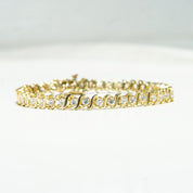 Vintage 14K Gold Diamond 'S' Tennis Bracelet, 40 Brilliant Diamonds, 5 TCW, Accent Gold Link Design, Elegant Diamond Bracelet, 7 1/2" L